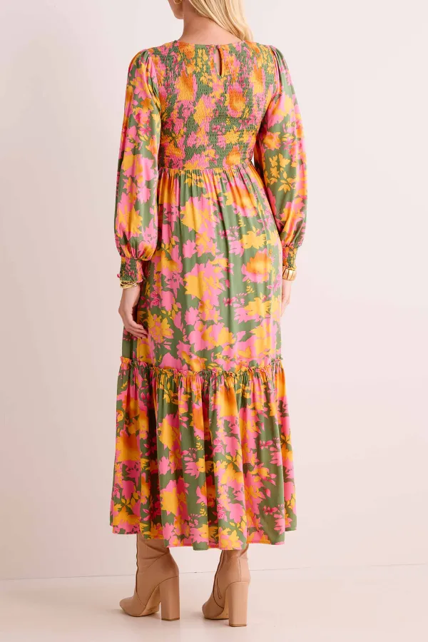 Multicolored Floral Print Tiered Maxi Dress