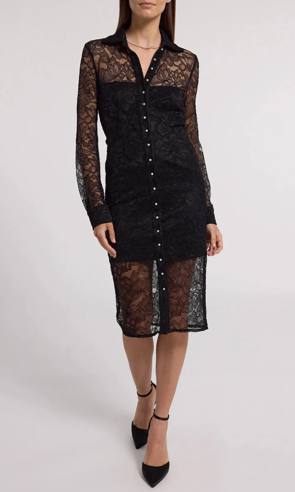 Lace Button Up Midi Dress