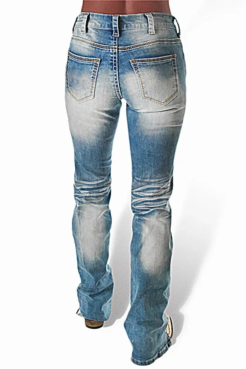 Washed Split Hem Mid Rise Bootcut Jeans