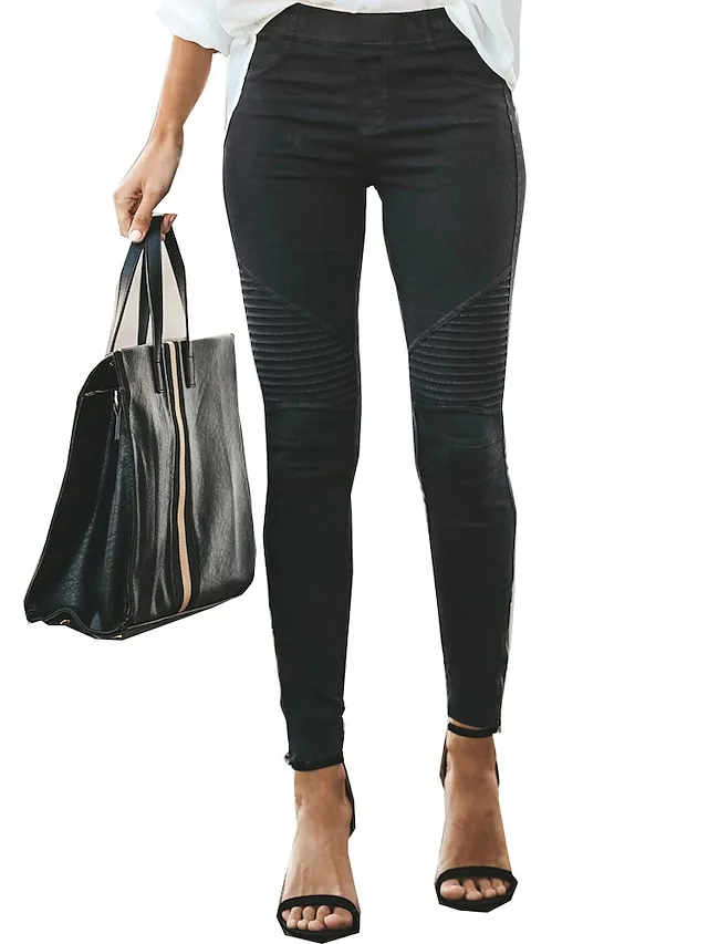 Women's Skinny Slacks Cotton Blend Light Yellow Wine ArmyGreen High Waist Basic Simple Classic Style Casual Daily Full Length Comfort Simple S M L XL 2XL Pants