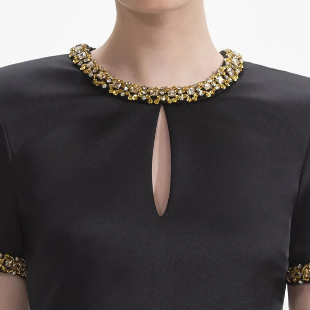 Black Satin Embellished Top