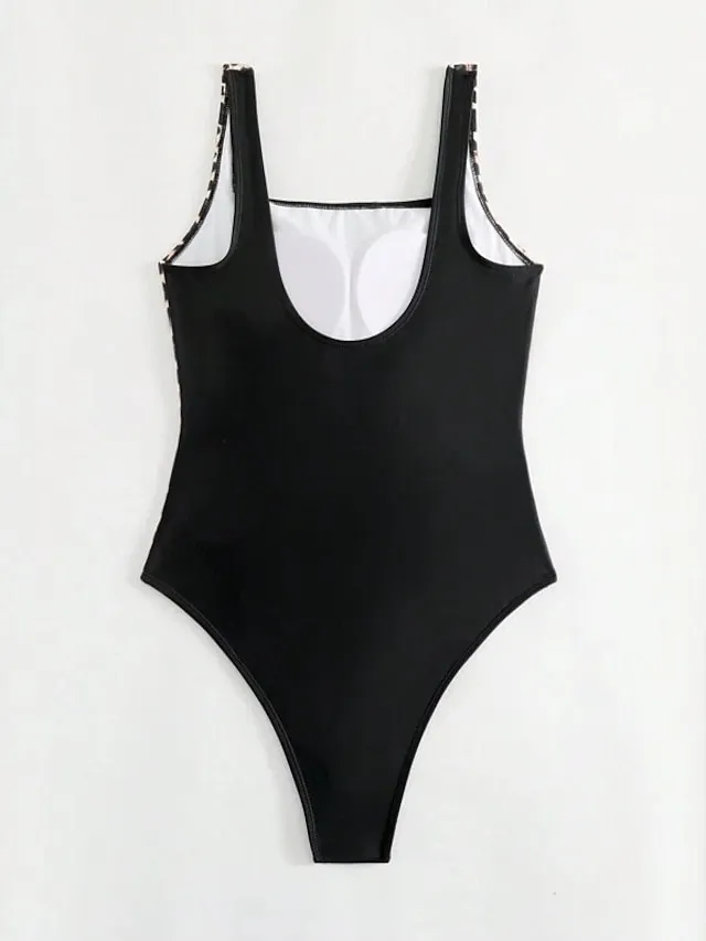 Women's Swimwear One Piece Normal Swimsuit Printing Leopard Black Bodysuit Bathing Suits Sexy Beach Wear Holiday
