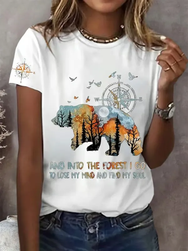 Women'S T-Shirt Women'S Retro And Into The Forest I Go To Lose My Mind And Find My Soul Print T-Shirt