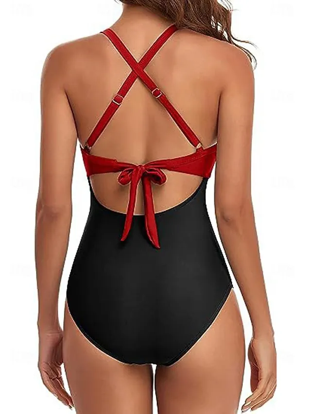 Women's Swimwear One Piece Normal Swimsuit Cut Out Color Block Beach Wear Holiday Bathing Suits