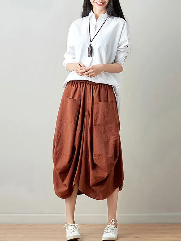 Artistic Retro Ramie Cotton 6 Colors Loose Irregular Elasticity Skirt
