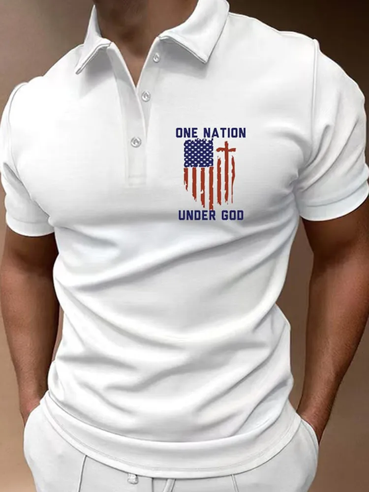 Men'S Shirt One Nation Under God Print POLO Shirt
