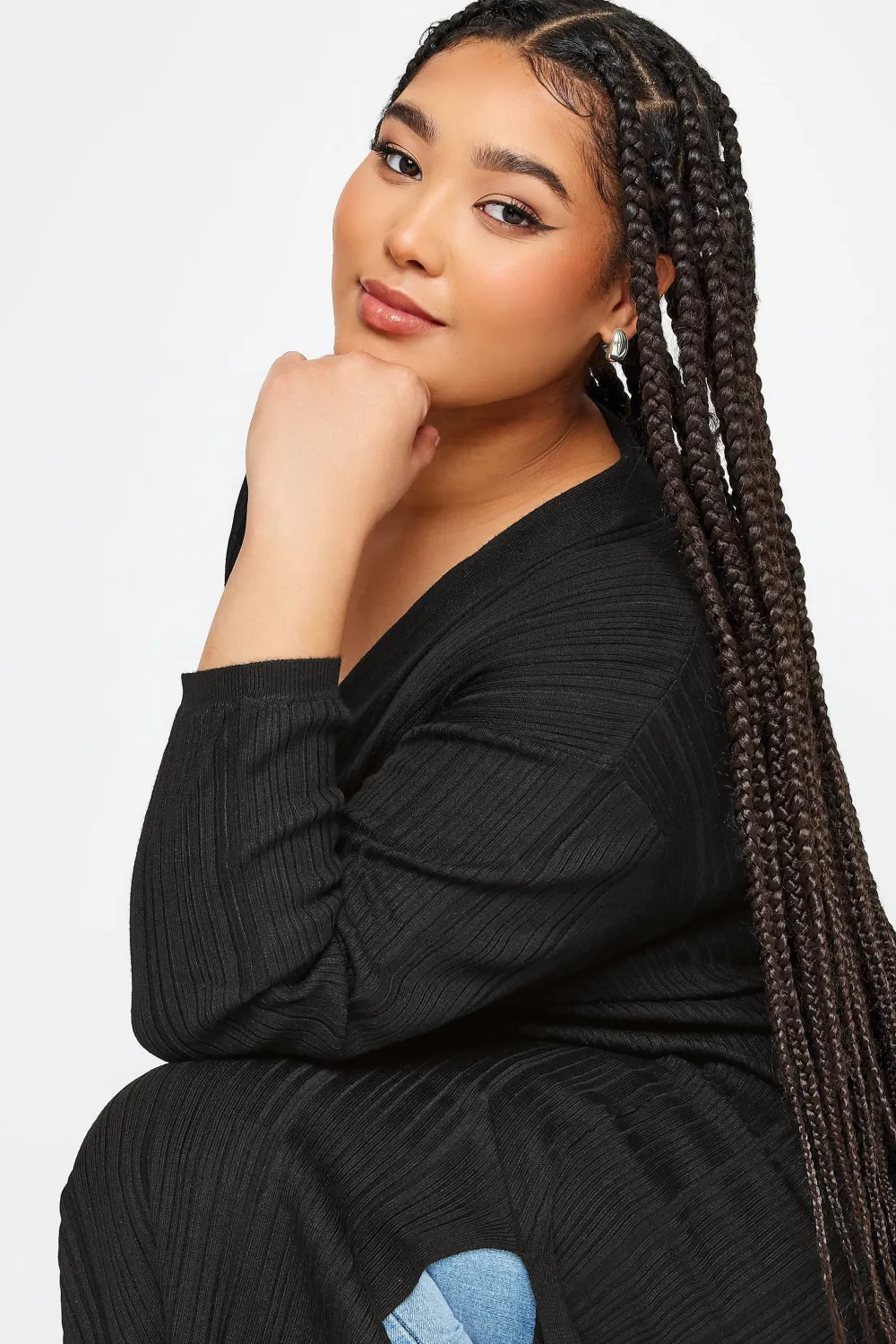 YOURS Curve Khaki Green Longline Ribbed Cardigan