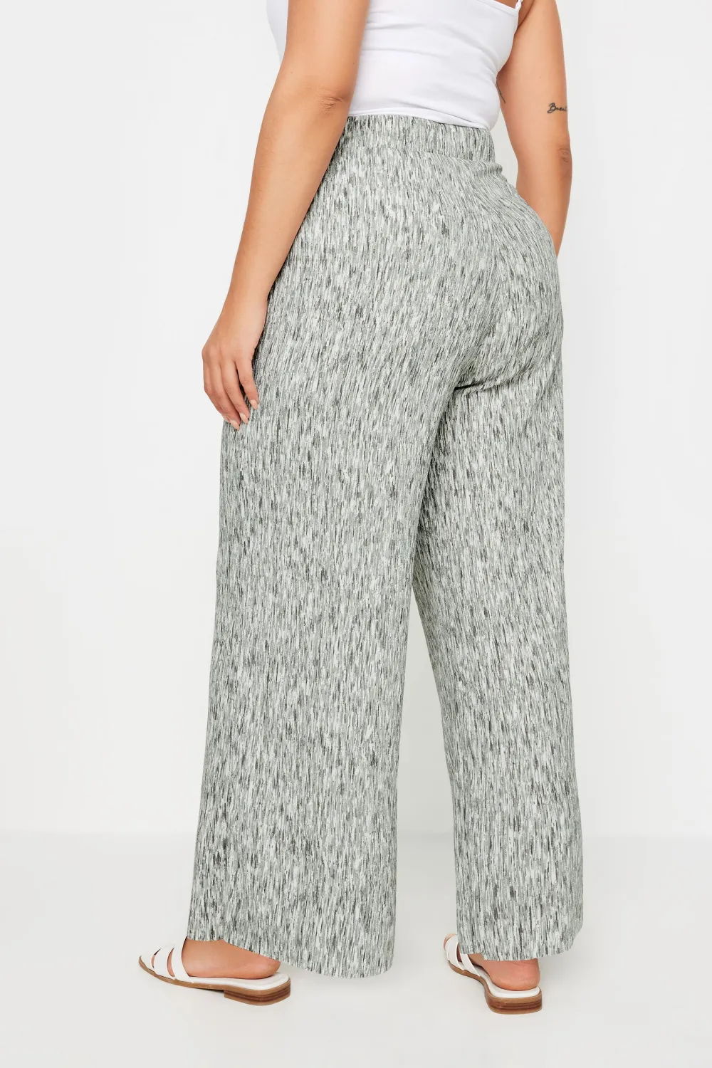 YOURS Curve Dark Grey Abstract Print Textured Wide Leg Trousers