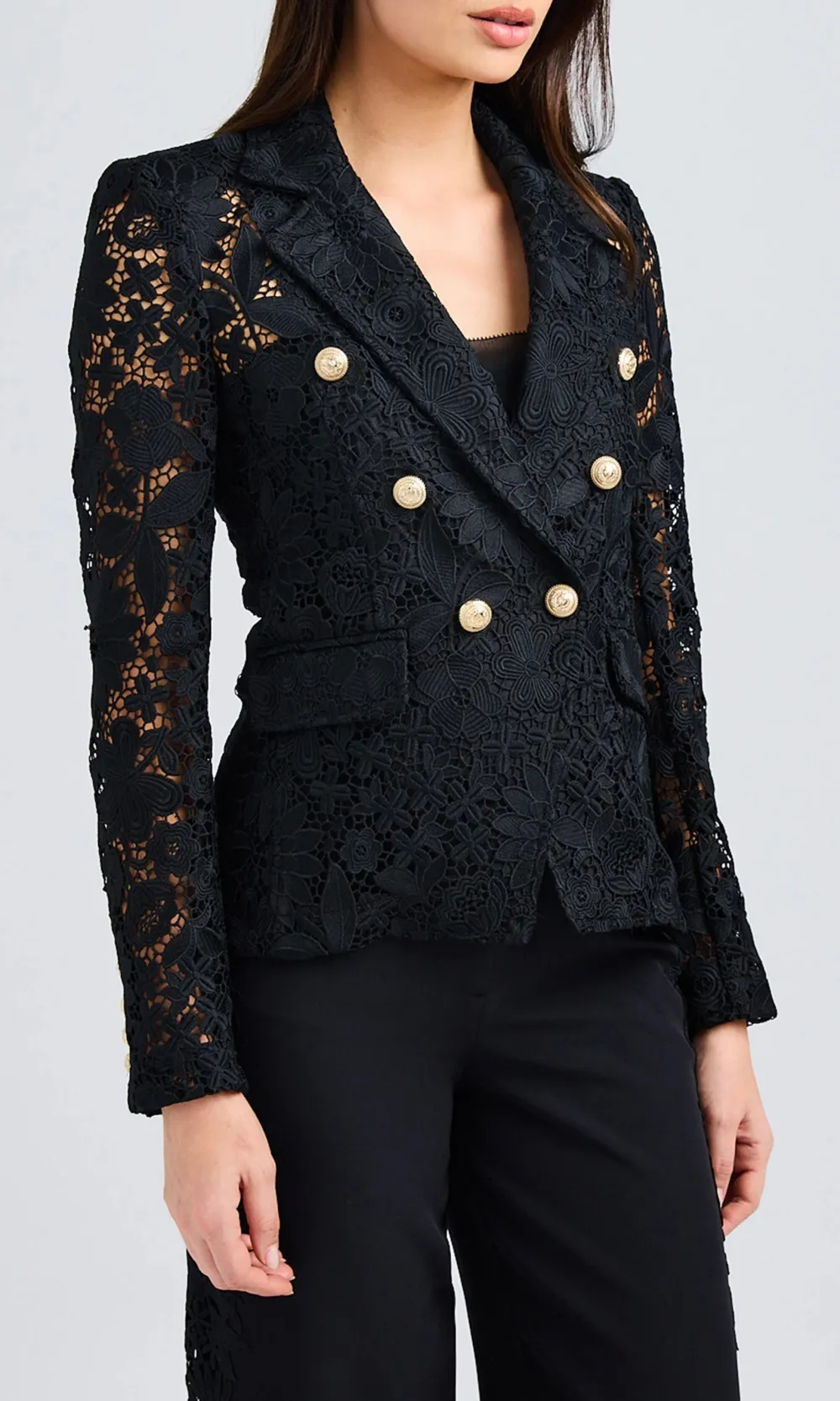 Buttoned Lapel Tweed Blazer
