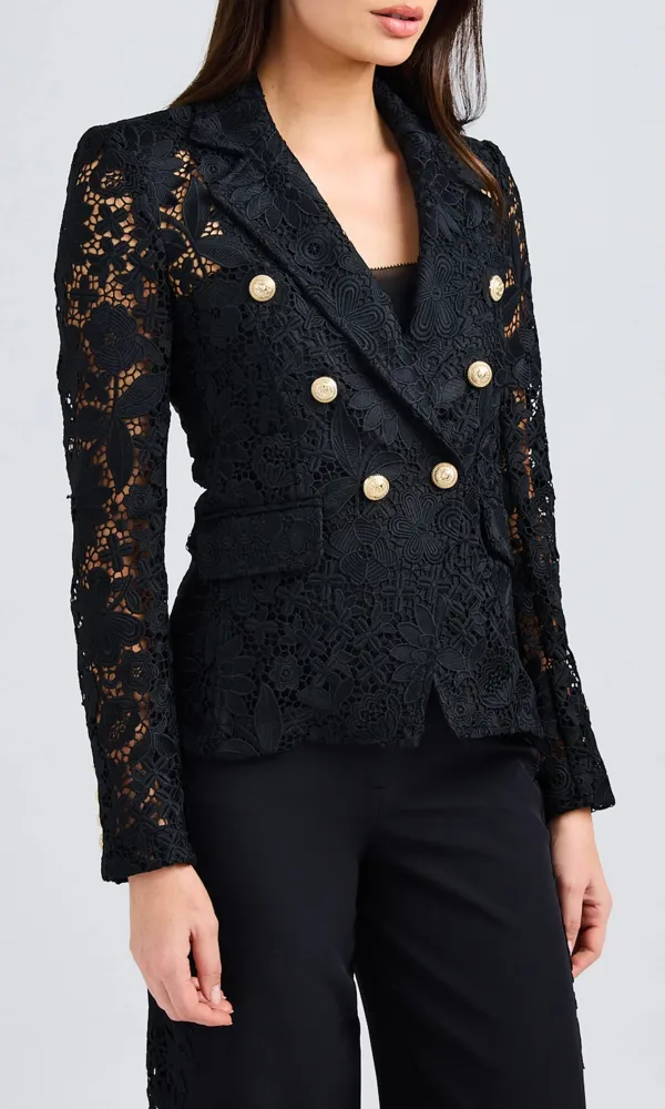 Buttoned Lapel Tweed Blazer