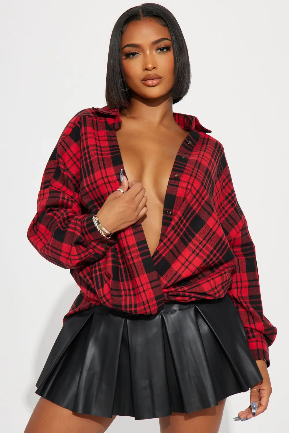 Maeve Twist Front Plaid Shirt - Red/combo