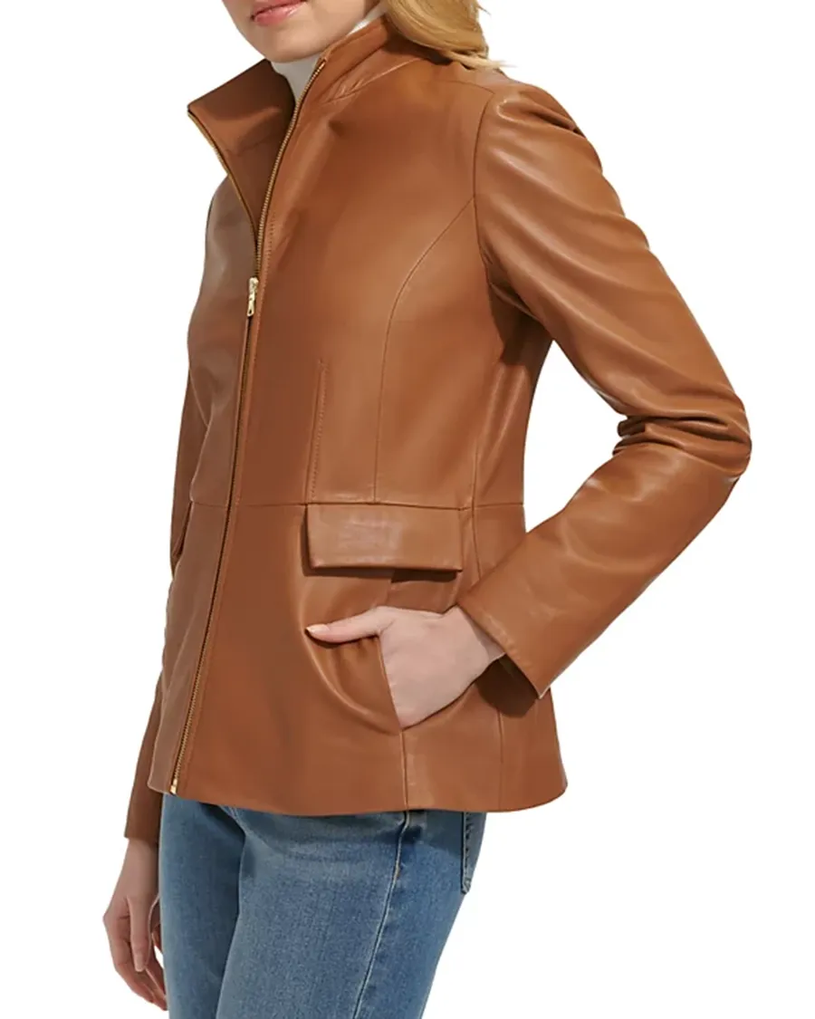 Flap Pockets at Front Leather Jacket