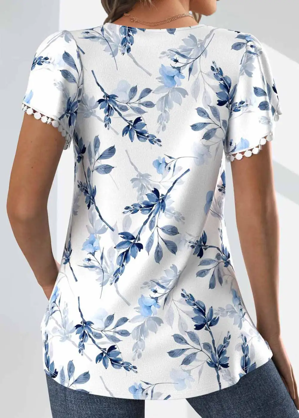 White Tuck Stitch Floral Print Short Sleeve T Shirt