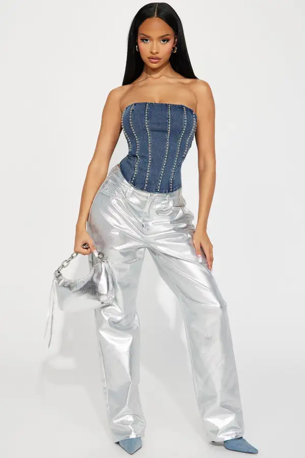 No Need For Talks Denim Corset Top - Medium Wash