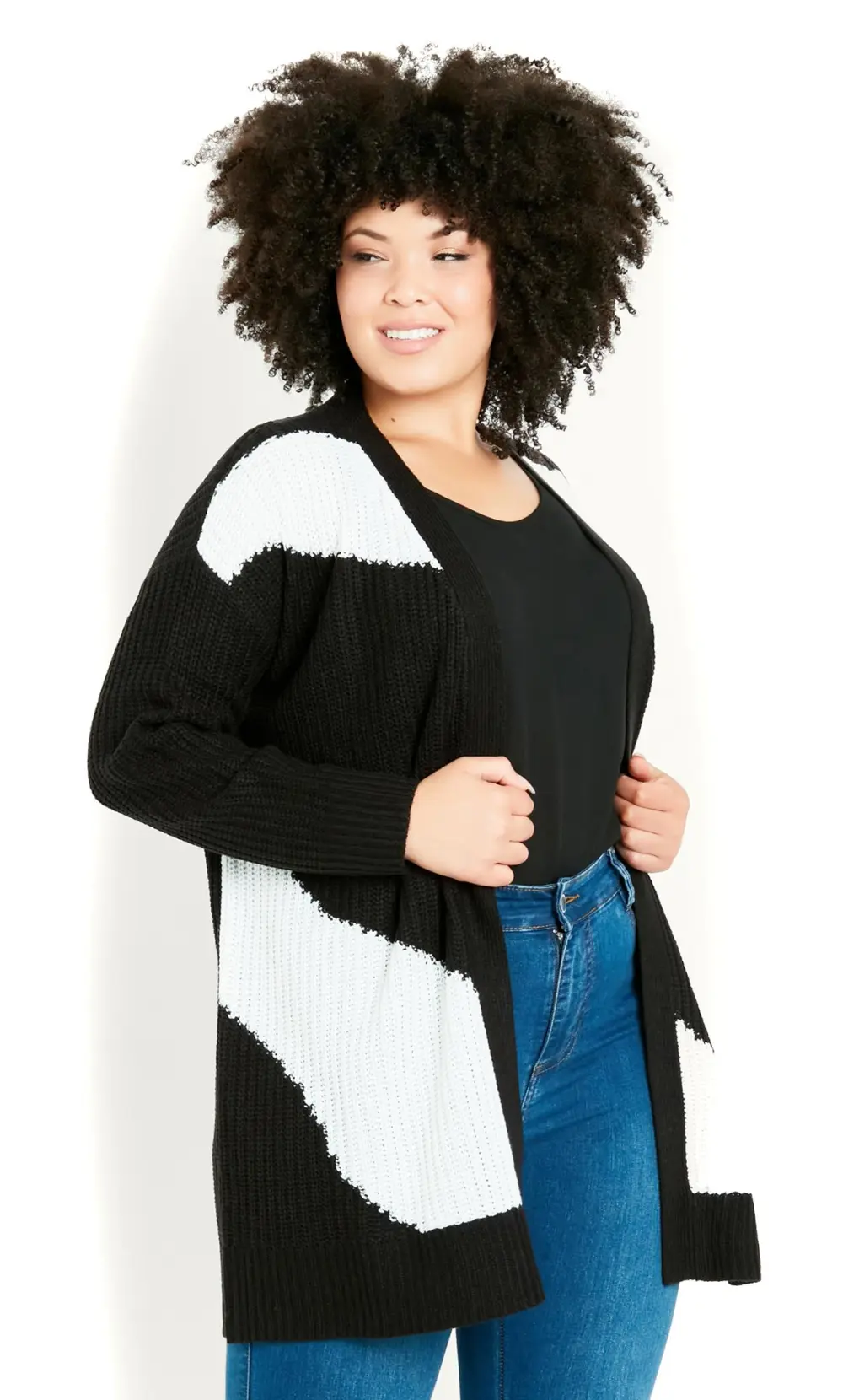 Evans Black & White Colour Block Cardigan