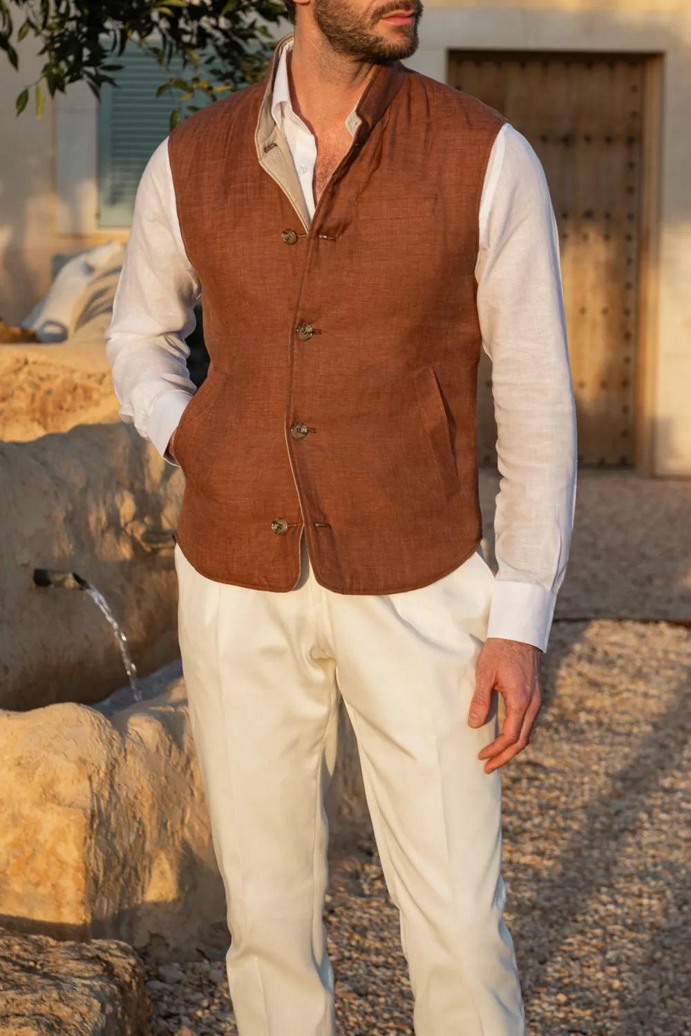Rusty And Beige Reversible Vest In  Fabric