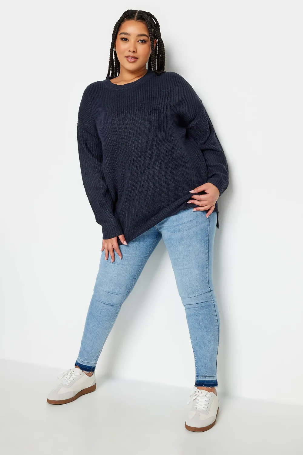 YOURS Curve Navy Blue Drop Shoulder Knitted Jumper