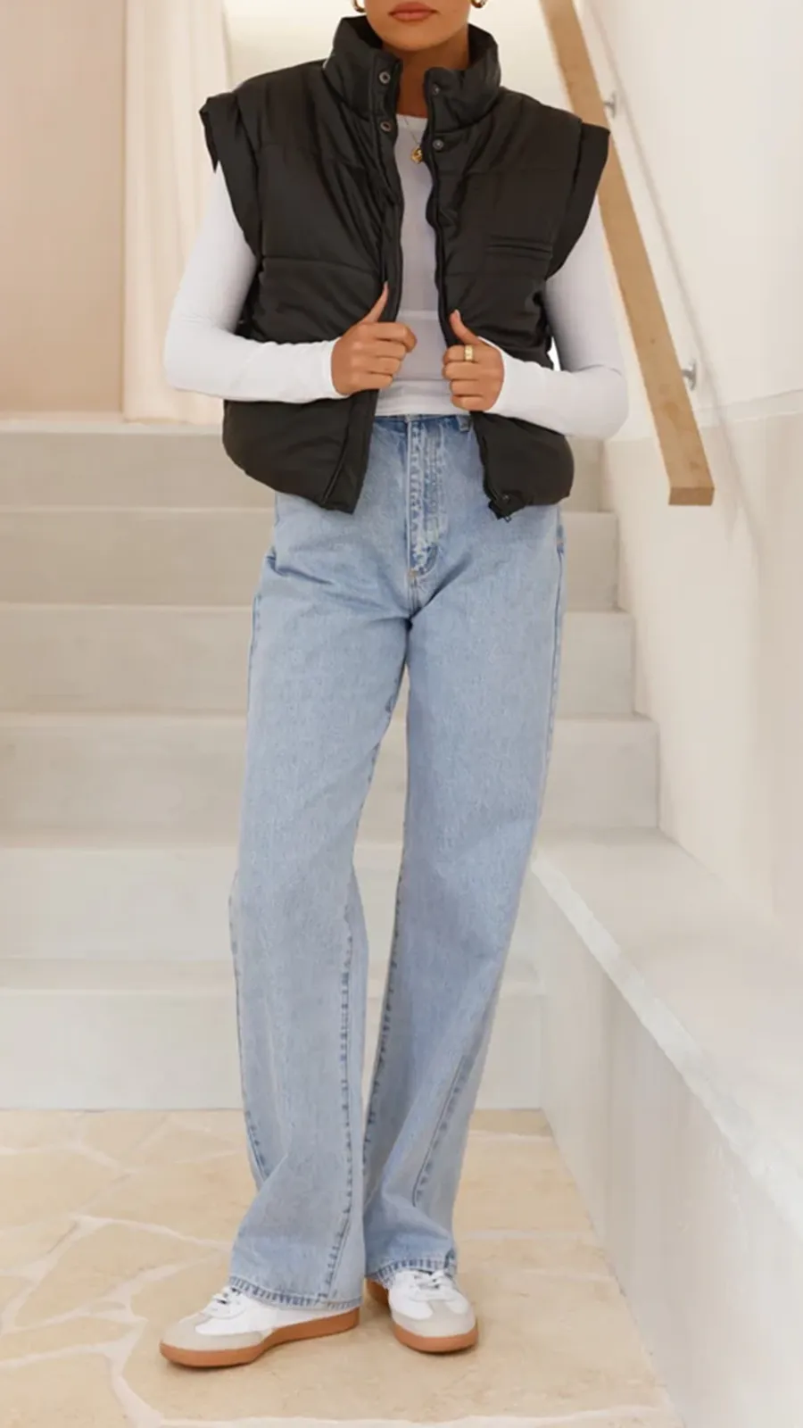 Cropped Puffer Vest - Black