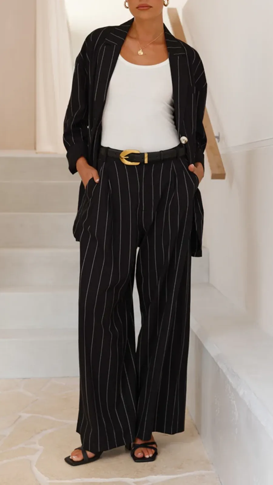 Black Pinstripe Versatile Suit Jacket