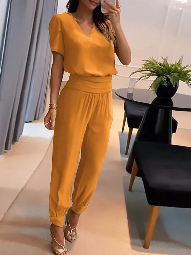 Women's Shirt Pants Sets Black Yellow Royal Blue Graphic Butterfly Print Short Sleeve Casual Daily Vintage Fashion Streetwear V Neck Regular Fit Fall & Winter