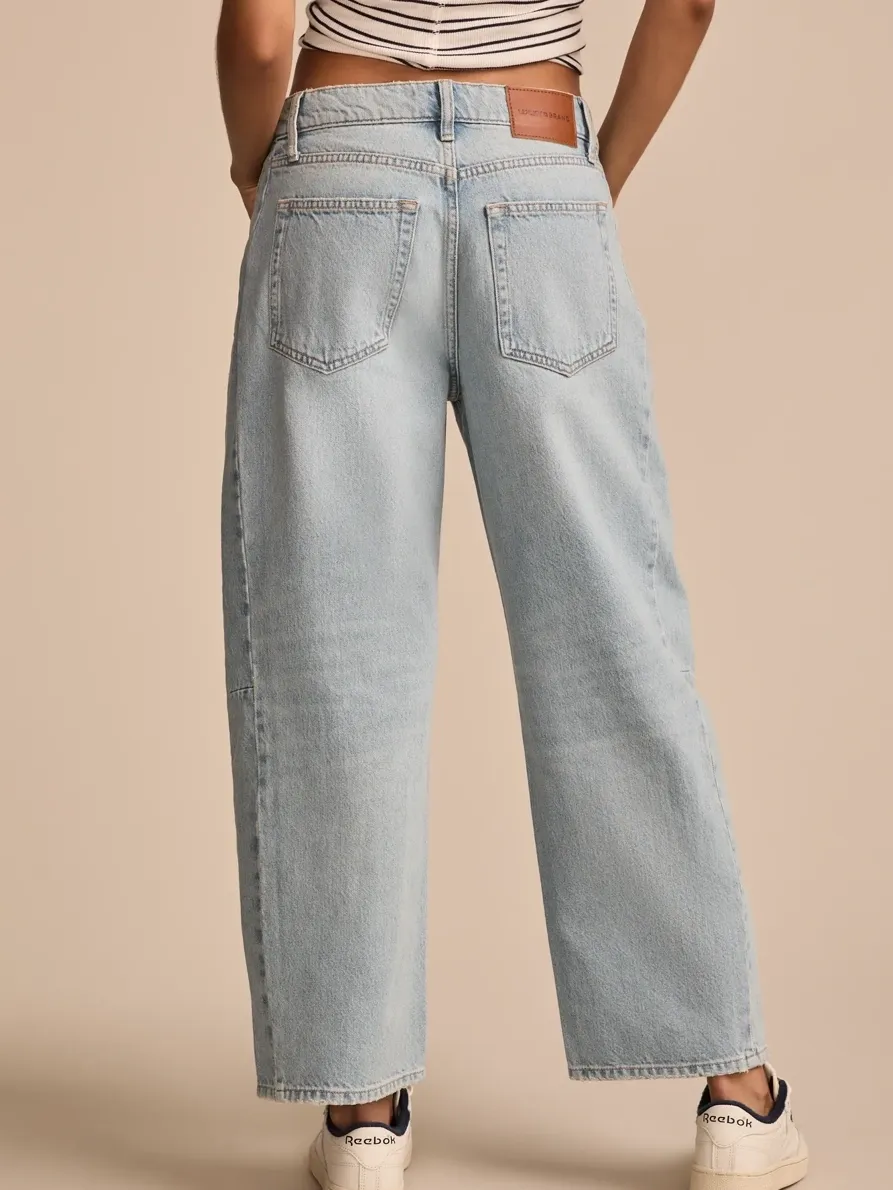 Distressed Light Wash Denim Barrel leg