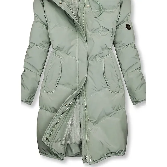 Women's Fleece Lined Parka & Leggings Thermal Warm Puffer Jacket Winter Coat Ankle-Length Winter Leggings Micro-elastic High Waist Tights