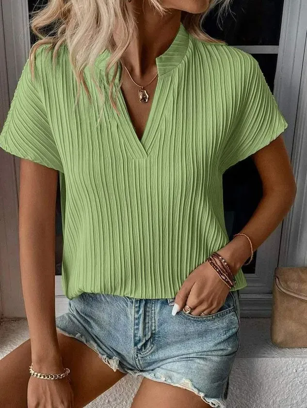 Loose Casual V Neck Plain Blouse