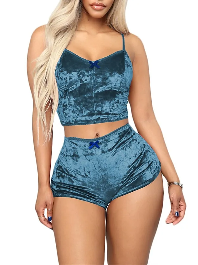 Women's Loungewear Sets Pure Color Fashion Casual Comfort Xmas Home Christmas Street Spandex Breathable Straps Sleeveless Strap Top Shorts Summer Spring Lake blue Wine Red