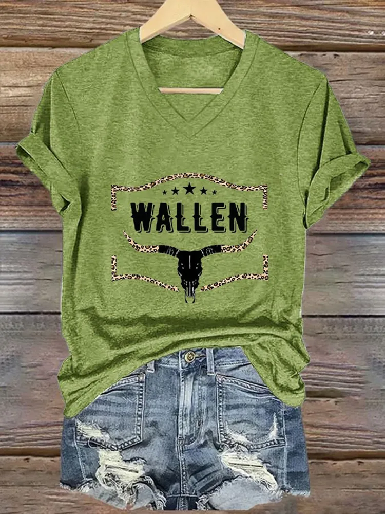Wallwn Printed V-Neck Short-Sleeved T-Shirt
