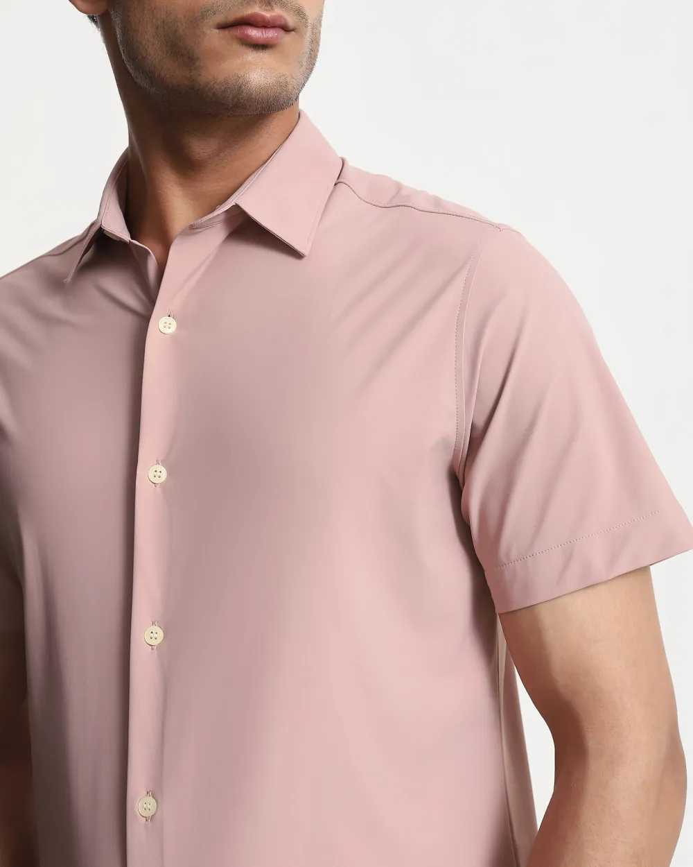 Leisure Simple Slim-Fit Breathable Pink Shirt