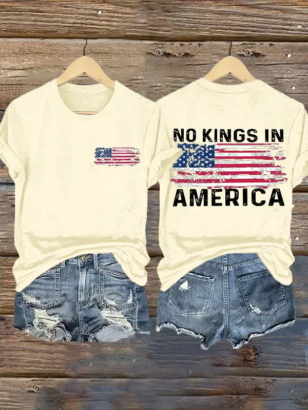 Women'S T-Shirt Retro No Kings In America Print T-Shirt Pure Cotton Round Neck Short Sleeve