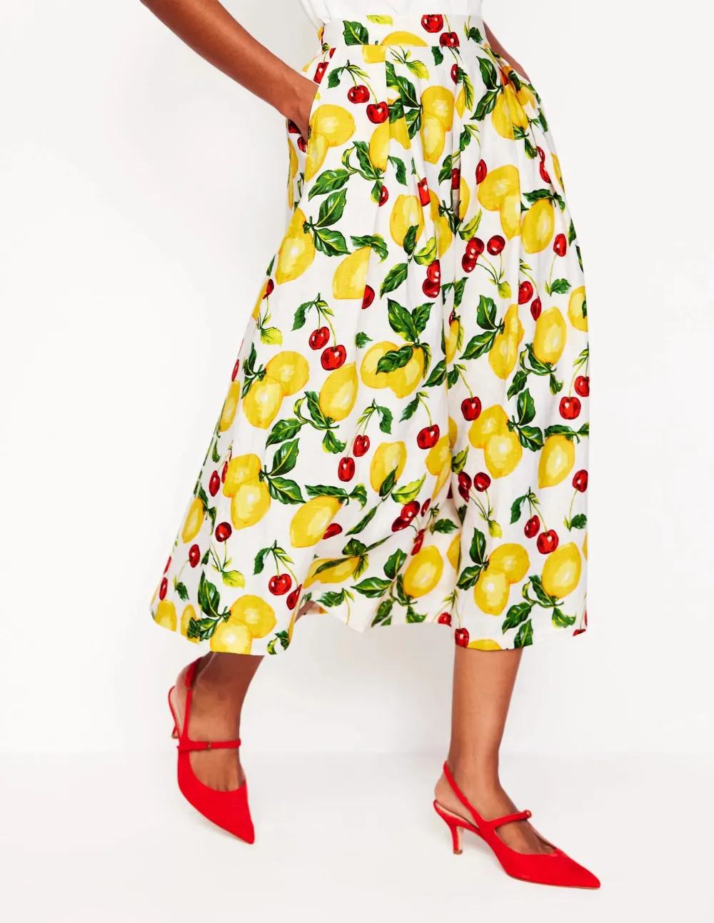 Color Printing Linen Midi Skirt