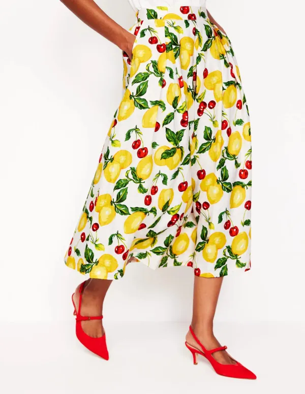 Color Printing Linen Midi Skirt