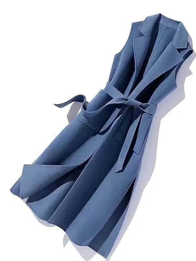 Women's Vest Winter Sleeveless Overcoat Long Pea Coat Fall Trench Coat with Belt Office Casual / Daily Fashion OuterwearBlack S