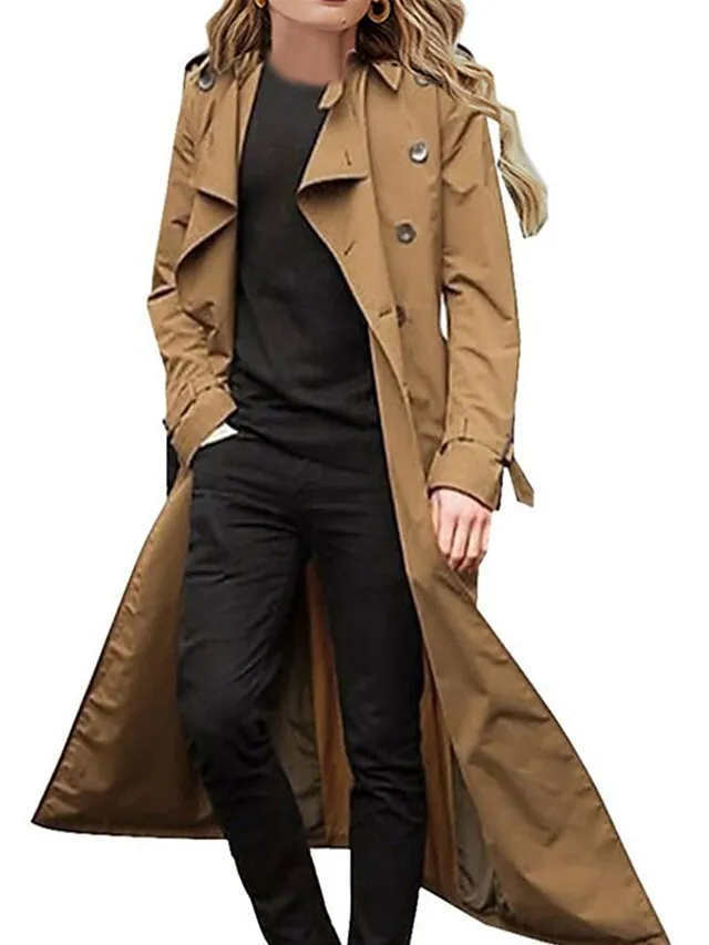 Women's Trench Coat Casual Jacket Street Daily Going out Fall Winter Long Coat Regular Fit Breathable Casual Jacket Long Sleeve Plain with Pockets Green Khaki Orange