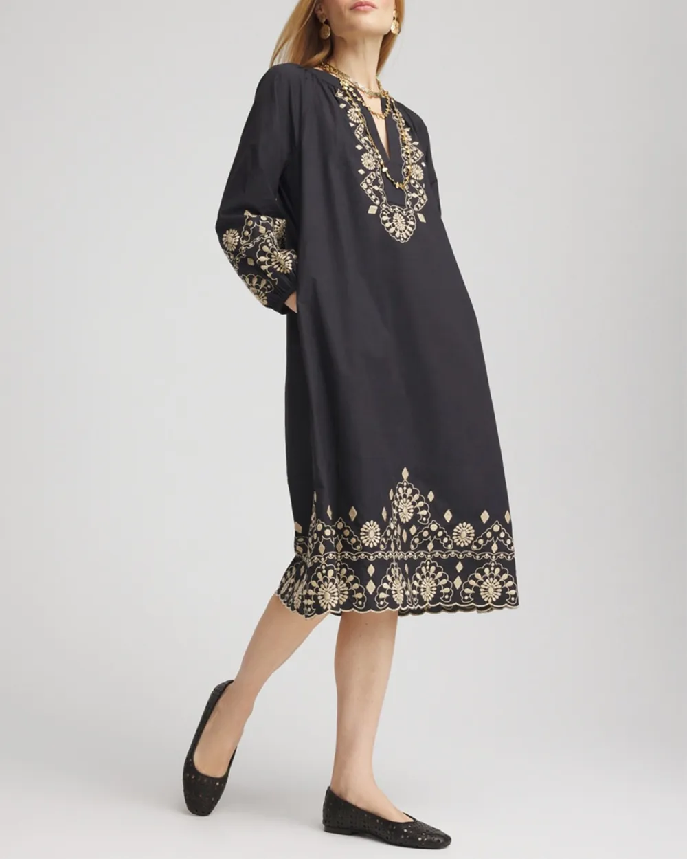 Scalloped-Hem Poplin Midi Dress