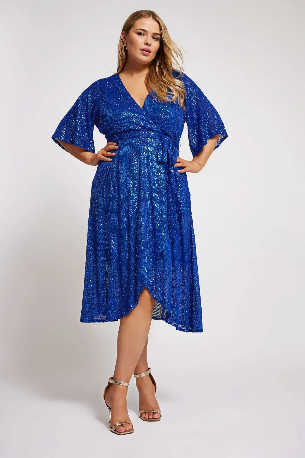 YOURS LONDON Curve Navy Blue Sequin Wrap Dress
