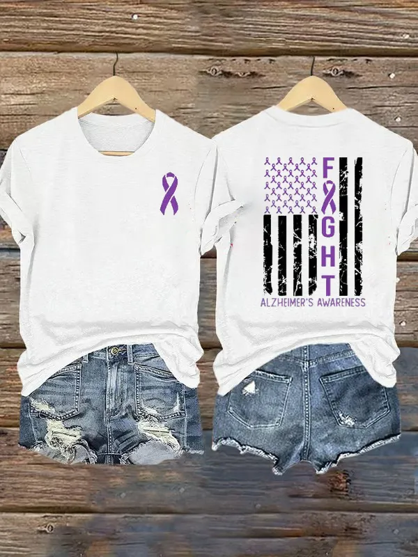 Women'S Alzheimer'S Awareness Printed Round Collar T-Shirt