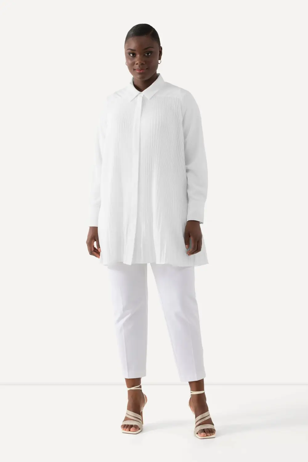 Bluse Plissee A-Linie Hemdkragen Langarm