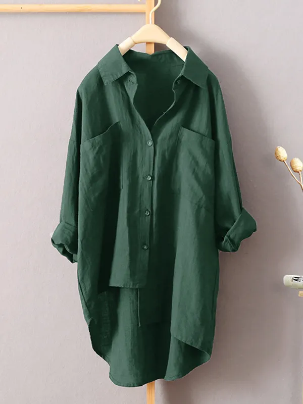 Original Solid Irregularity Lapel Shirt Blouse Tops