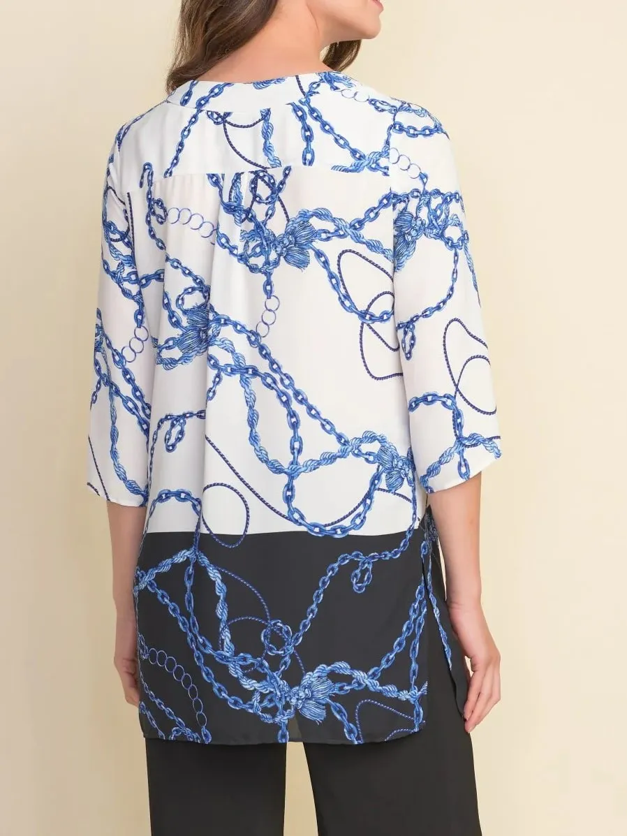 White and Blue Abstract Print Tunic