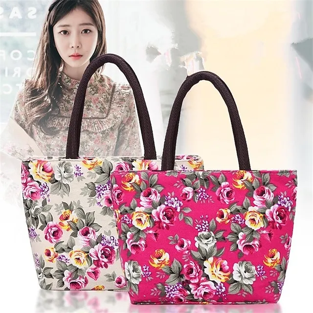 Women's Handbag Nylon Outdoor Daily Zipper Large Capacity Breathable Lightweight Flower Black Red Blue