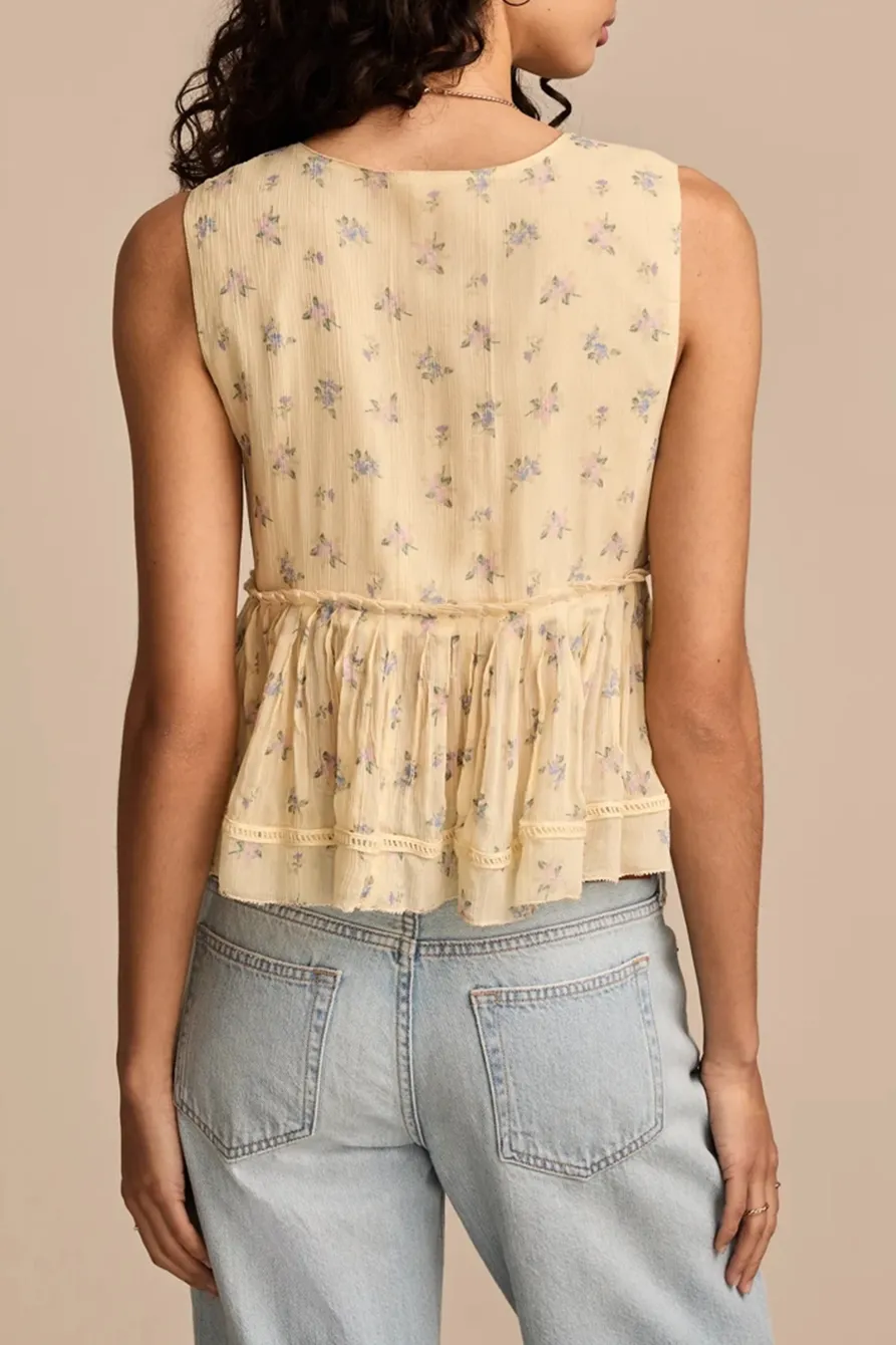 Cream Floral Printed Ruched Ruffle V Neck