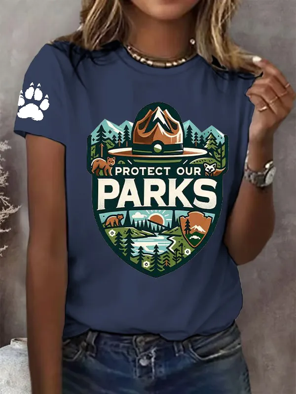 Cotton Women Protect Our National Park Printed Crew-Neck T-Shirt