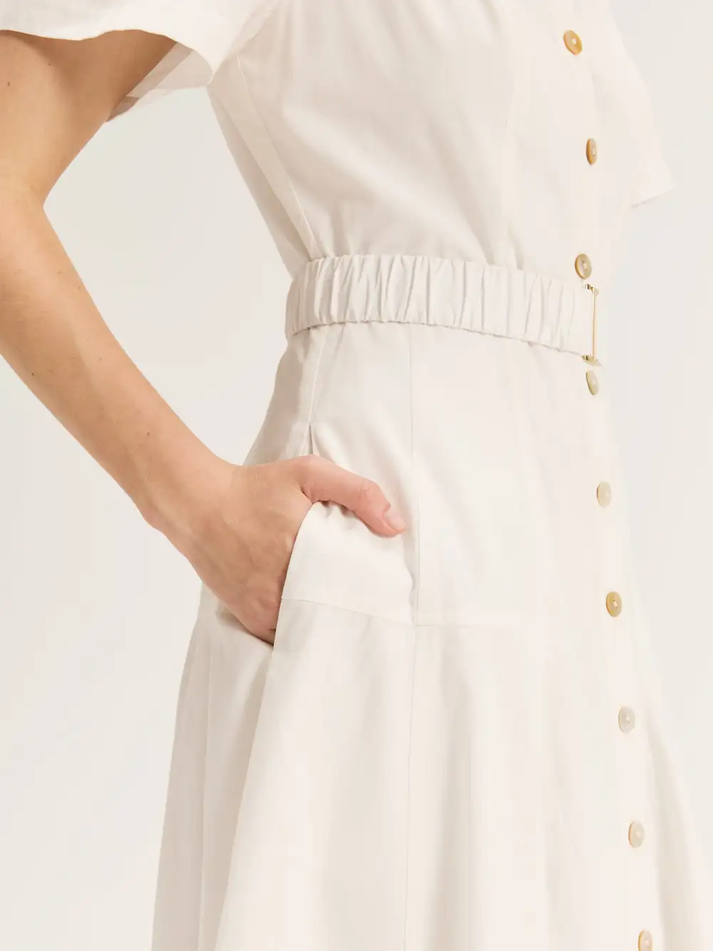 Solid Color Shirtdress with Belt