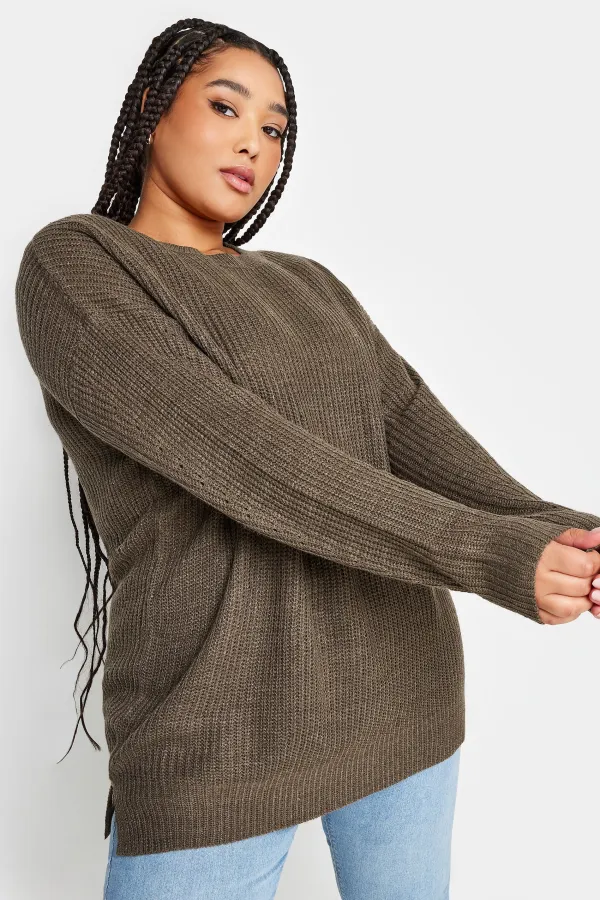 YOURS Curve Brown Ribbed Knit Jumper