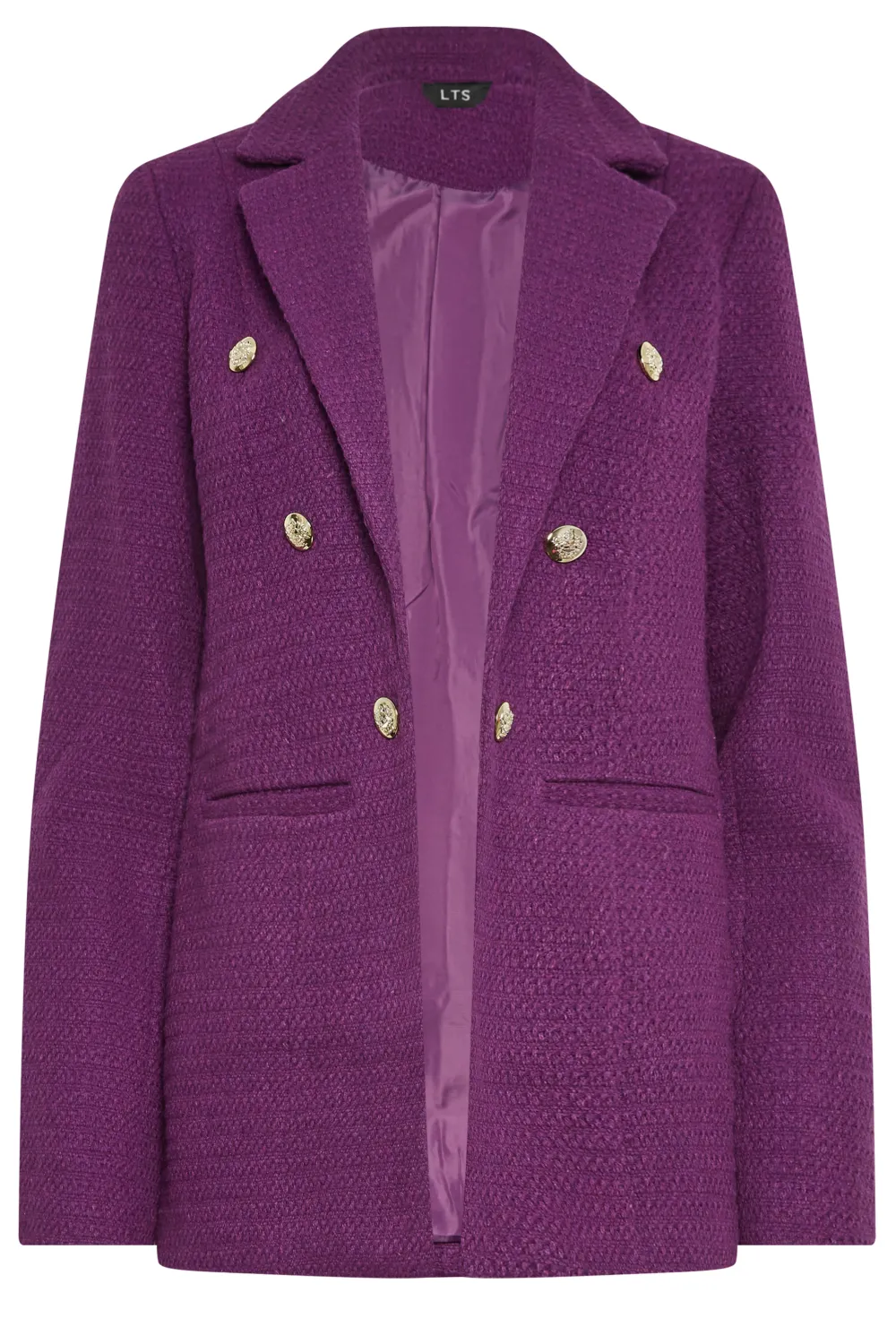 LTS Tall Dark Purple Boucle Button Detail Blazer