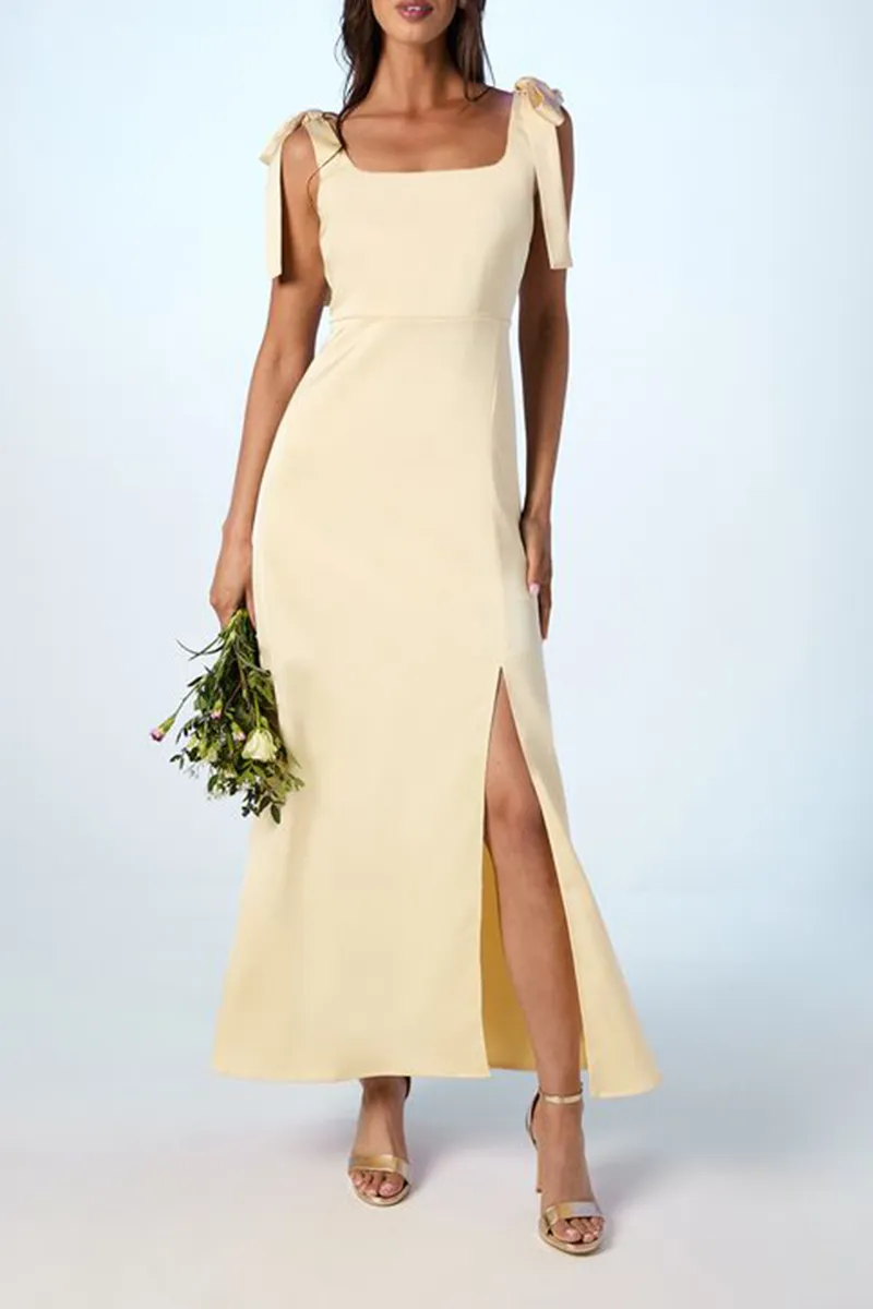 Casual Style Satin Tie Shoulder Dress