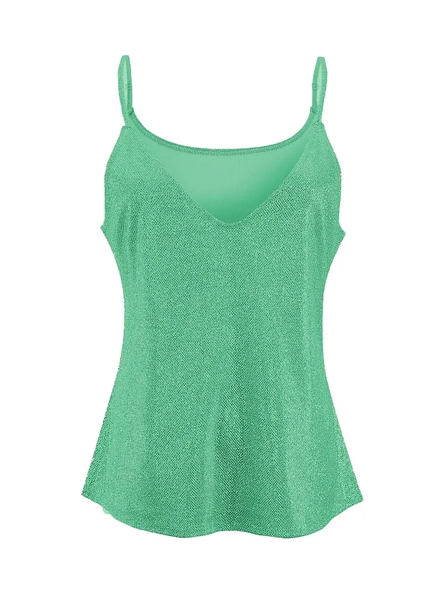 Women's Tank Top Camisole Going Out Tops Summer Tops Silver Pink Golden Sequins Sleeveless Casual Club Basic Sexy Beach V Neck Regular S