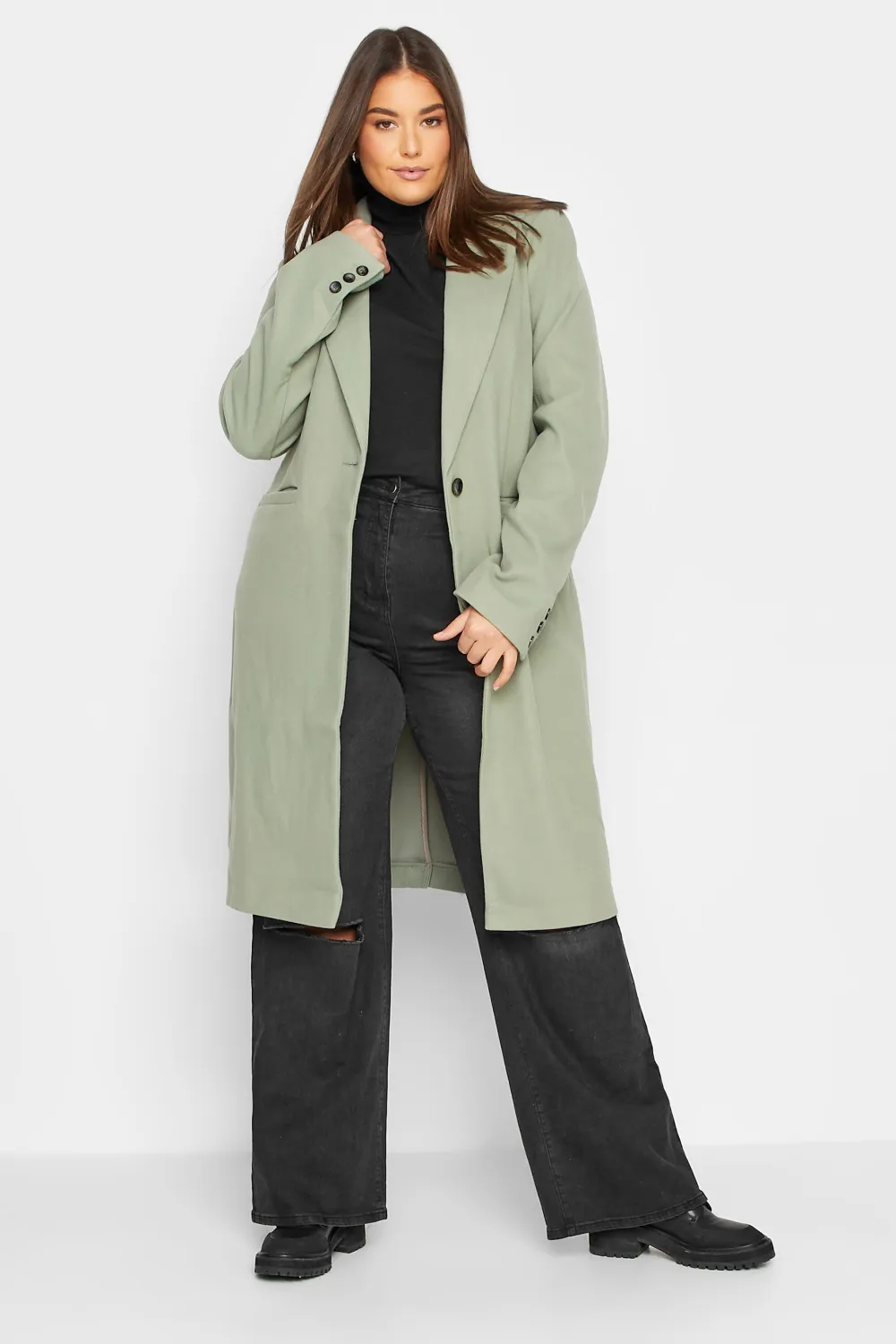 LTS Tall Sage Green Midi Formal Coat